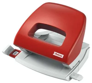 Petrus 80 Taladro Perforador Pequeño - Hasta 16 Hojas - Marcas de Formato - Facil Vaciado - Punzones 5.5mm - Color Rojo