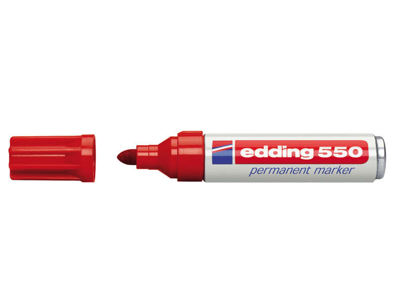 Edding 550 Rotulador Permanente - Punta Redonda - Trazo entre 3 y 4 mm. - Recargable - Secado Rapido - Color Rojo · Pack de 10 uds.
