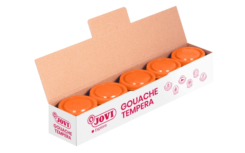 Jovi Bote de Tempera Escolar 35ml - Aplicacion en Multiples Superficies - Uso con Pincel, Rodillo o Espatula - Colores Mezclables - Color Naranja