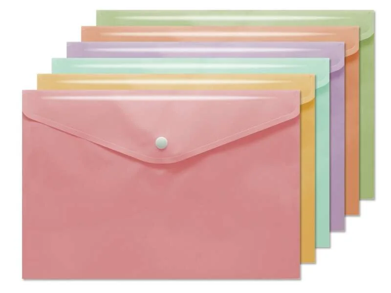 Bismark Sobre Portadocumentos A4 - Cierre de Broche - Fabricado en Polipropileno - Colores Pastel Surtidos · Pack de 10 uds.