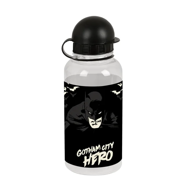Safta Batman Hero Botella de 500ml - PVC sin BPA - Cierre Hermetico a Presion - Valvula de Salida de Agua - Tapon Roscado - 69x180mm - Color Negro