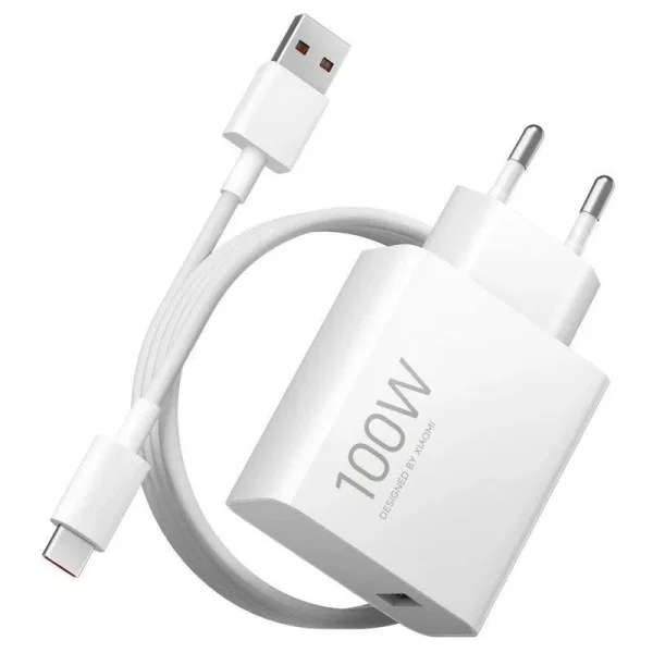 Xiaomi 100W Cargador GAN de Pared para Smartphone USB-A 100W + Cable - Identificacion Inteligente de Dispositivos - Color Blanco