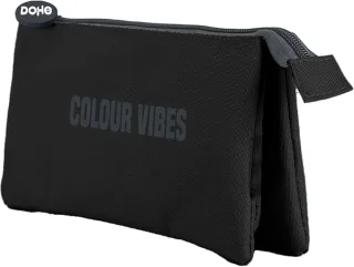 Dohe Colour Vibes Portatodo Triple - Cierre Doble con Cremallera y Tirador de Goma - Color Negro