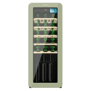 Cecotec Bolero GrandSommelier Origin 24 Hit Green Vinoteca para 24 Botellas - Luz LED - Temperatura Regulable - Estilo Retro - Ventilador Interior - 92.8x36.6x47.6cm - Color Menta