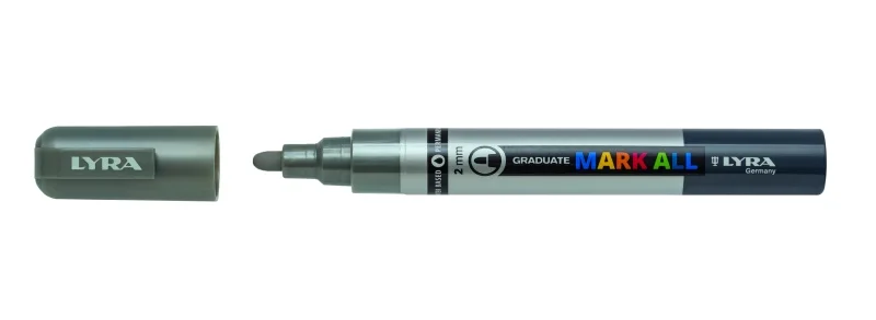 Lyra Mark All Rotulador Permanente - Multisuperficie - Punta Redonda - 2mm - Color Plata · Pack de 6 uds.