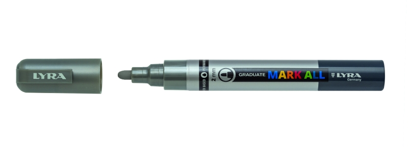 Lyra Mark All Rotulador Permanente - Multisuperficie - Punta Redonda - 2mm - Color Plata · Pack de 6 uds.