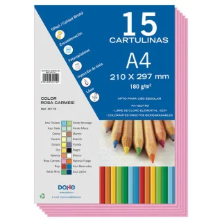 Dohe Pack de 15 Cartulinas A4 de 180gr - Con PH Neutro - Libres de Cloro Elemental - Color Rosa