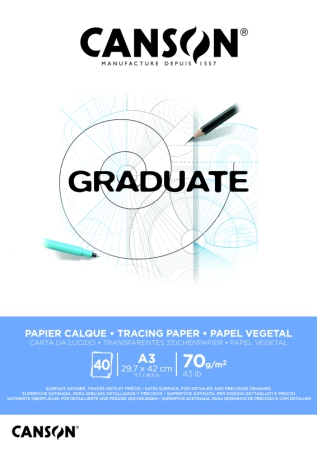 Canson Graduate Vegetal Bloc Encolado de 40 Hojas A3 - 75g - Color Blanco