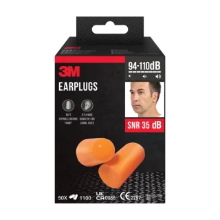 3M Pack de 100 Tapones para Oidos - Espuma Suave - SNR 35dB - 50 Pares - Color Naranja