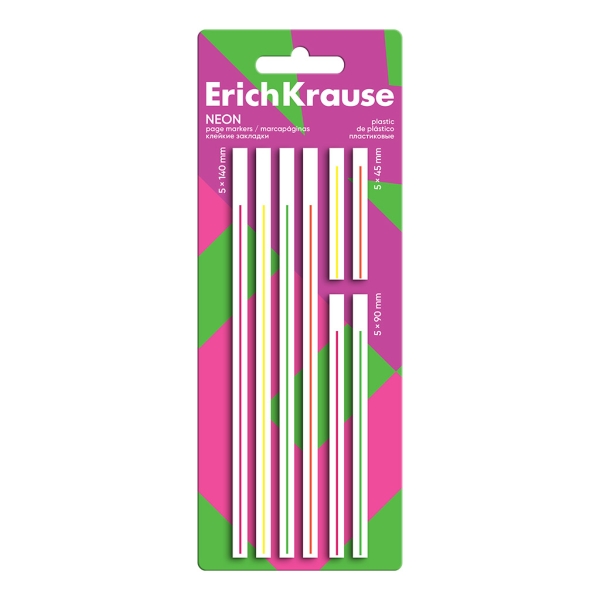 ErichKrause Neon Pack de 8 Blocs de 20 Marcadores de Pagina - Reposicionables - Plastico - 3 Formatos Diferentes - Colores Surtidos