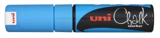 Uni-ball PWE-8K Marcador de Tiza Liquida - Punta Biselada 8mm - Borrado en Humedo - Resistente a la Lluvia - Color Azul Claro · Pack de 6 uds.