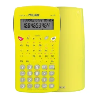 Milan Nata M228 Acid Calculadora Cientifica 10+2 Digitos - Pantalla de 2 Lineas - 228 Funciones Integradas - Carcasa Protectora - Color Amarillo