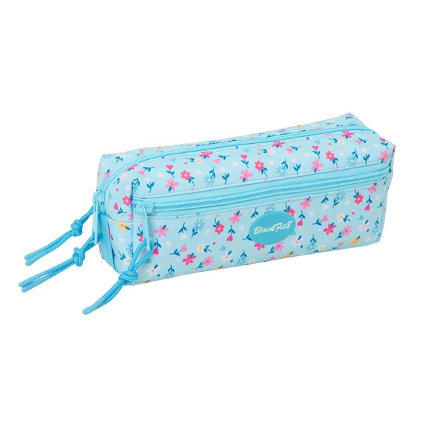 Safta Blackfit8 Petalos Portatodo - 3 Compartimentos con Cremallera - Goma Elastica - Compacto - 22x8.5x6cm - Color Azul Claro