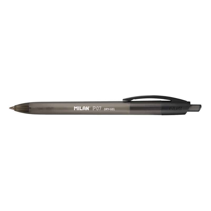 Milan P07 Dry-Gel Boligrafo de Gel Retractil - Punta 0.7mm - Secado Rapido - Color Negro · Pack de 25 uds.