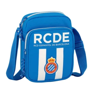Safta RCD Espanyol Bandolera - Cremallera - Bolsillo Frontal - Bandolera Ajustable - Compartimento Trasero con Velcro - 2L - 160x60x220mm - Color Azul y Blanco