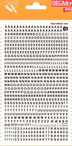 Apli Letras y Numeros Transferibles - 3mm de Tamaño - 795 Caracteres - Facil Aplicacion y Remocion - Negro