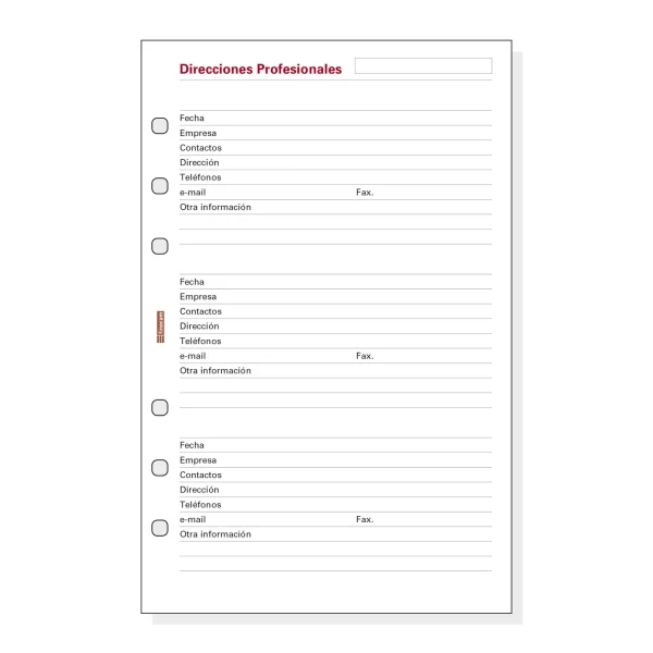 Finocam R551 Recambio Direcciones Profesionales para Agendas Open - Especial Direcciones Profesionales - Formato 500 - 117x5x181mm - Color Blanco