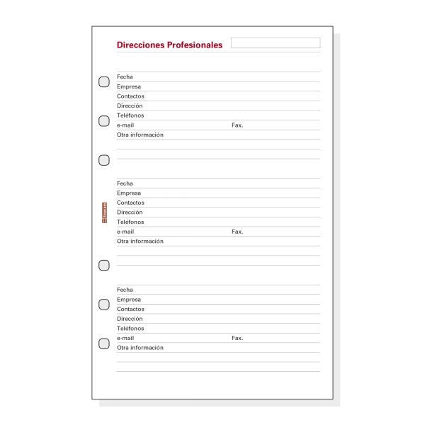 Finocam R551 Recambio Direcciones Profesionales para Agendas Open - Especial Direcciones Profesionales - Formato 500 - 117x5x181mm - Color Blanco