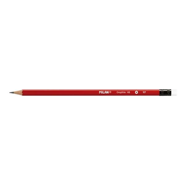 Milan Lapices de Grafito HB - con Goma - Hexagonales - Color Rojo · Pack de 12 uds.