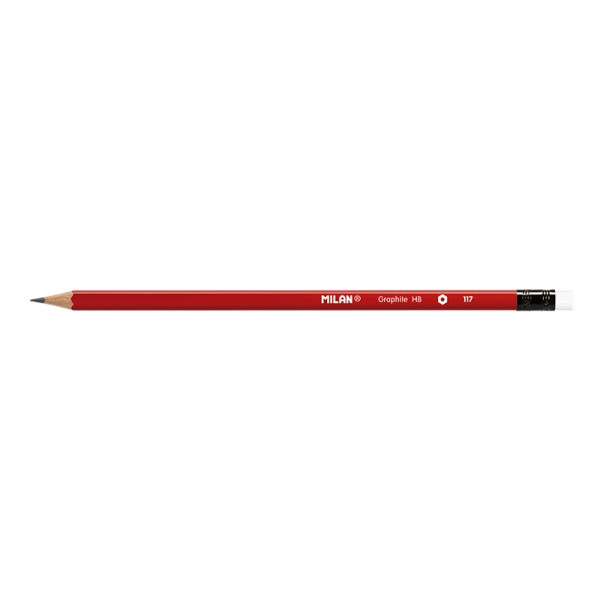 Milan Lapices de Grafito HB - con Goma - Hexagonales - Color Rojo · Pack de 12 uds.