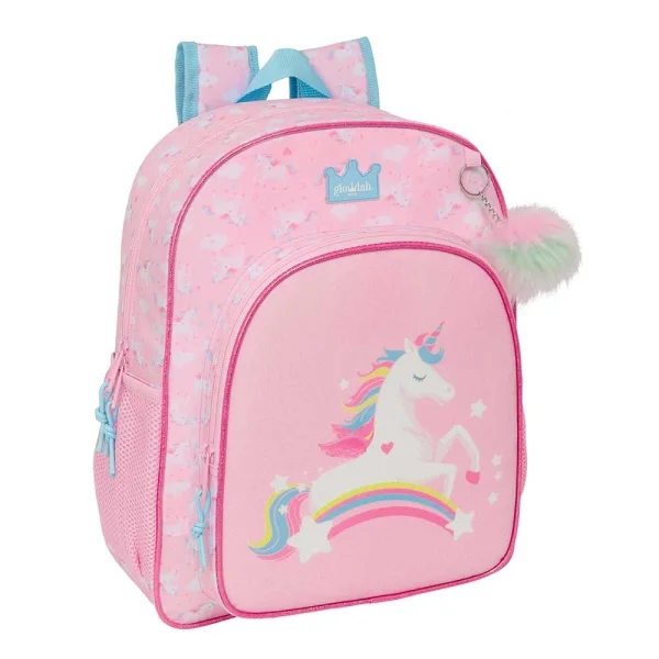 Safta Glowlab Kids Mochila - Adaptable a Carro - Portabotellas - Tirador Doble - Hombreras Acolchadas Ergonomicas - Bolsillo Frontal - Asa de Mano Superior - 15L - 320x120x380mm - Color Rosa