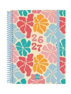 Finocam Diva Agenda Escolar 26/27 en Catalan - Semana Vista Horizontal - Formato 4º - 155x212mm - Tapas de Carton Forrado - Papel de 80g/m2 - Espiral - Esquinas Microperforadas - Multicolor