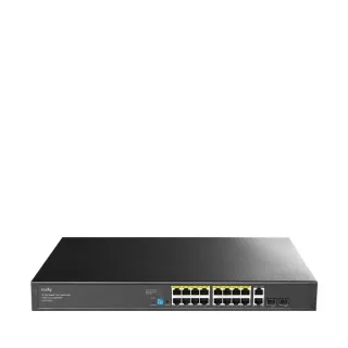 Cudy Switch 20 Puertos - Capacidad Conmutacion 40Gbps - 16x RJ45 PoE+ - 2x RJ45 GbE - 2x Gigabit SFP - Reinicio Automatico - Indicadores LED - 440x180x44mm - Color Negro
