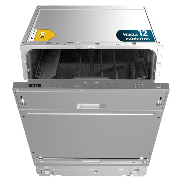 Cecotec Bolero Aguazero 6110 Full-BI Lavavajillas Integrable de 60cm - 13 Cubiertos - Temperatura Regulable - Seguro Infantil - 6 Programas - Inicio Programable - Funcion Media Carga - Color Acero