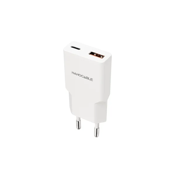 Nanocable Cargador de Pared USB-C/PD + USB-A/QC 30W - Color Blanco
