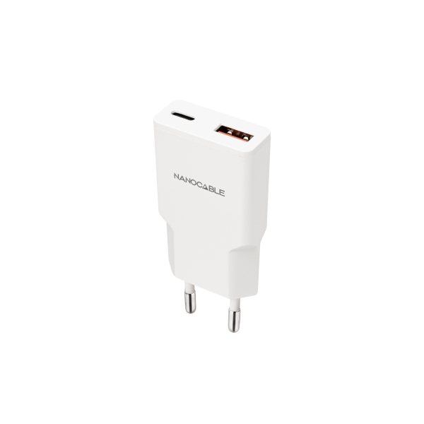 Nanocable Cargador de Pared USB-C/PD + USB-A/QC 30W - Color Blanco