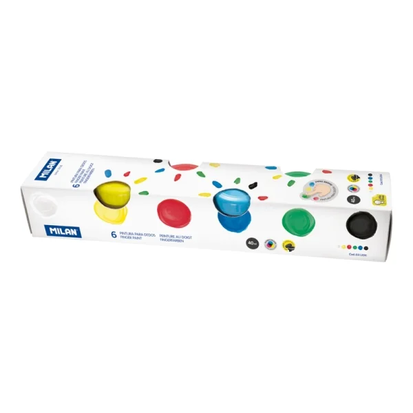 Milan Pack de 6 Tarros de Pintura para Dedos - 40ml por Unidad - Mezclable - Lavable - Colores Surtidos