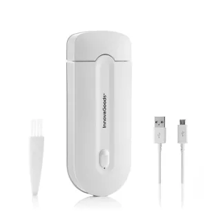 Innovagoods Epiluch Mini Rasuradora Recargable - Bateria de Litio 150mAh - Cabezal Desmontable - Incluye Cepillo de Limpieza - Luz LED - Facil Limpieza - 12x4.8x1.8cm - Color Blanco