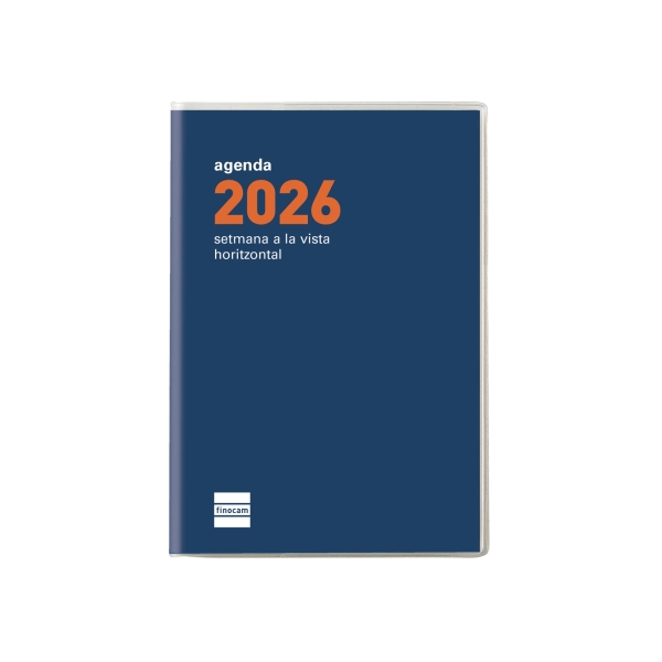 Finocam Coctel Agenda Plana en Catalan - Anual 2026 - Formato Pl3 - 85x6x6mm - Semana Vista Horizontal - Color Azul