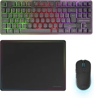 Mars Gaming MCPWTKL Combo Pack Gaming 3en1 - Teclado Hibrido H-Mech Formato TKL - Disposicion Italiana QWERTY IT - Raton 3200dpi - Switches HUANO - Color Negro