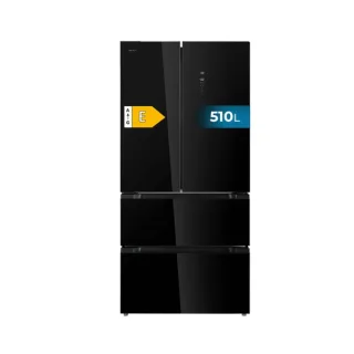 Cecotec Bolero CoolMarket FD 510 Glass E Frigorifico Puerta Francesa de 4 Puertas - Capacidad 510L - Total Nofrost - Congelacion Ultrarapida - Frio Envolvente - Clase E - 183x85cm - Color Ne