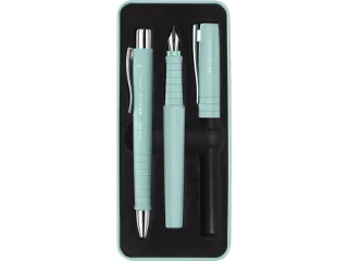 Faber-Castell Poly Pack de Boligrafo Poly Ball y Pluma Estilografica Poly Pen con Plumin B - Clip de Metal - Color Verde Claro