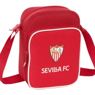 Safta Sevilla FC Bandolera - Cremallera - Bolsillo Frontal - Bandolera Ajustable - Resistente al Agua - 2L - Compartimento Trasero con Velcro - 160x60x220mm - Color Rojo