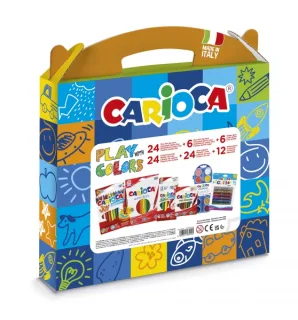 Carioca Play + Colors Pack Maletin de Plastico - 18 Lapices de Colores - 12 Acuarelas - 6 Rotuladores Jumbo Punta Maxi - 4 Rotuladores Joy Punta Fina - 24 Ceras - 6 Glitter Glues - Color Var
