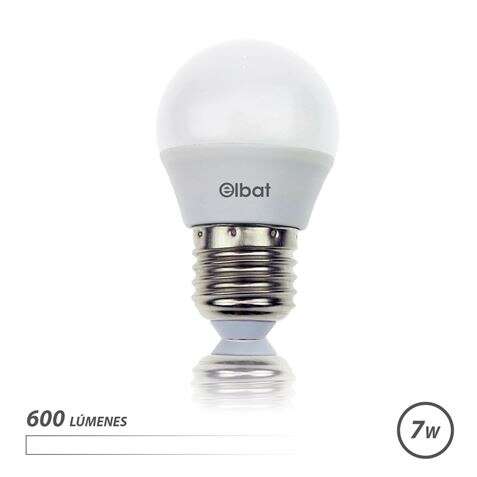 Elbat Bombilla LED - Potencia: 7W - Lumenes: 600 - Tipo de Luz: 4000K Luz Blanca - Casquillo: E27 - Angulo: 220º - Dimensiones: 45X78mm - 30000 Horas de Vida - 15000 Encendidos - Color Blanc