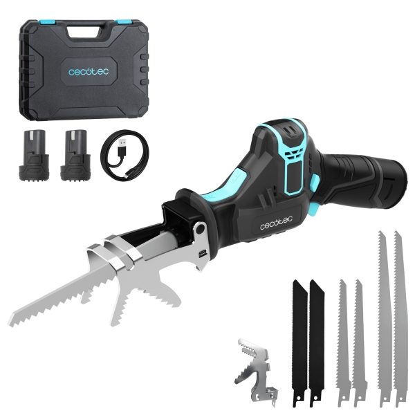 Cecotec Sierra de Sable LongFlex 1200 Home and Garden Sierra de Sable Inalambrica - 550W - 2 Baterias de 12V - Incluye Accesorios - Color Negro y Azul