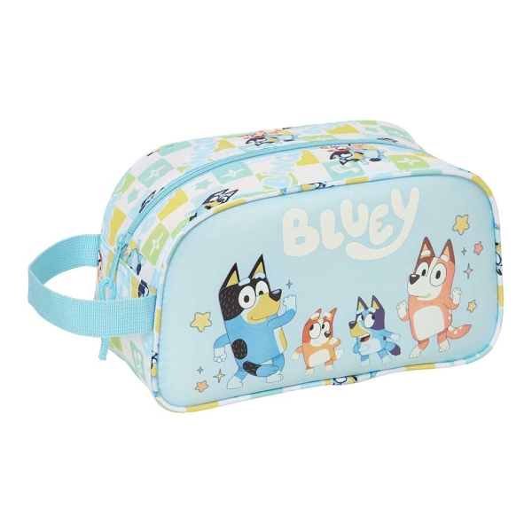 Safta Bluey Ready Neceser - Adaptable a Carro - Asa de Mano Lateral - Organizadores con Compartimentos - 26x15x12cm - Color Azul Pastel