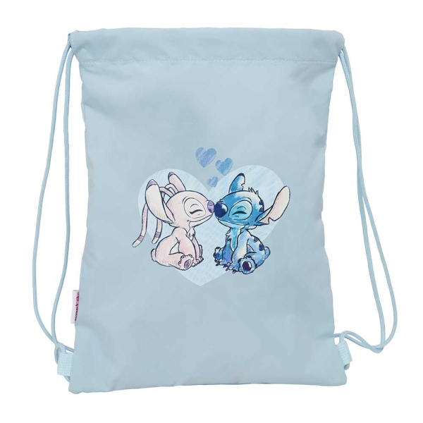 Safta Stitch Saco Plano - Bolsillo con Cremallera - Cierre con Cordones - 3L - Materiales de Alta Calidad - 260x10x340mm - Color Azul Claro