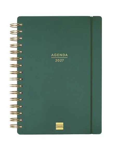 Finocam Haiku Agenda de Espiral en Catalan - 16 Meses - Semana Vista Horizontal - Formato E10 - 155x212mm - Tapa Dura - Papel de 95g/m2 - Cierre con Goma Elastica - Color Verde