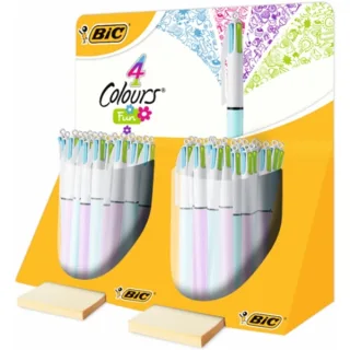 Bic 4 Colours Fun Expositor con 40 Boligrafos de Bola Retractil - Punta Media de 1.0mm - Tinta con Base de Aceite - Tinta de Colores: Rosa, Morado, Turquesa y Verde Lima