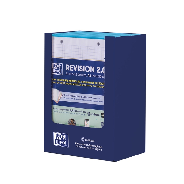 Oxford Expositor con 10 Packs de 30 FlashCards 2.0 - Formato A5 - Cuadricula 5x5mm - Cartulina de 250g - Digitalizacion de Textos con App - Color Turquesa