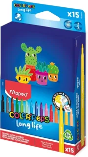 Maped Color`Peps Longlife Pack de 15 Rotuladores con Punta Media Bloqueada 3.7mm - Tinta Lavable - Colores Surtidos