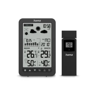 Hama Ko Samui Estacion Meteorologica - Reloj - Prevision Meteorologica - Sensor Exterior - Radiofrecuencia - Termometro - Higrometro - 10.5x2.5x16cm - Color Negro