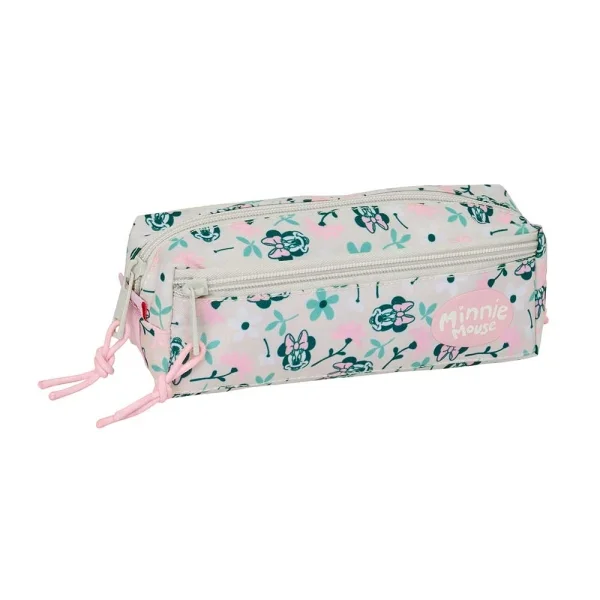 Safta Minnie Mouse Minty Portatodo - 3 Compartimentos con Cremalleras - Goma Elastica - 0.98L - 220x60x85mm - Color Rosa Pastel