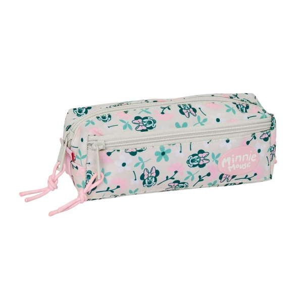 Safta Minnie Mouse Minty Portatodo - 3 Compartimentos con Cremalleras - Goma Elastica - 0.98L - 220x60x85mm - Color Rosa Pastel