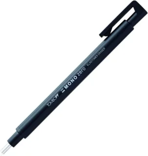 Tombow Mono Zero Portagomas - Punta Redonda de 2.3mm - Capuchon de Proteccion - Mecanismo de Giro - Libre de PVC y Latex - Color Negro · Pack de 5 uds.